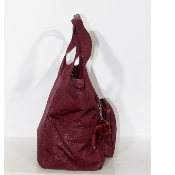 KIPLING Womens Shoulder Handbag Bag Large Burgundy Designer Shopping Hobo Luz - Picture 4 of 9